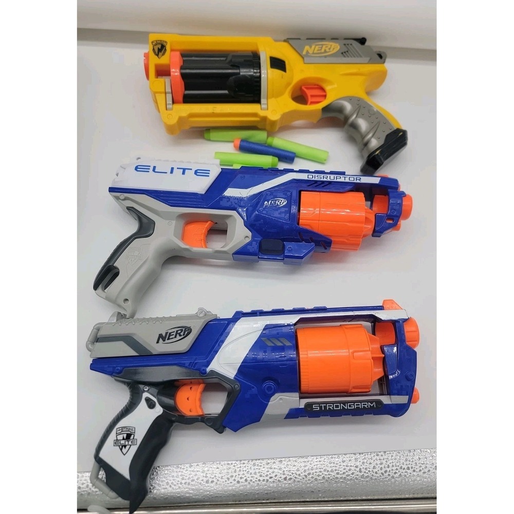 Nerf N-Strike Elite Disruptor & Maverick Rev-6 Gun Sytrongarm Lot of 3 Tested
